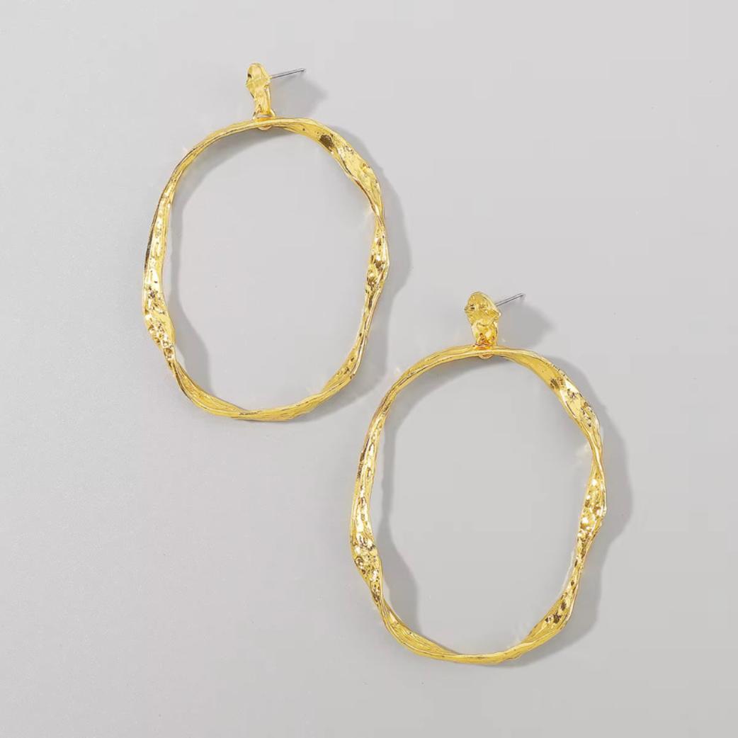 Hammered Gold Oval Hoop Earrings