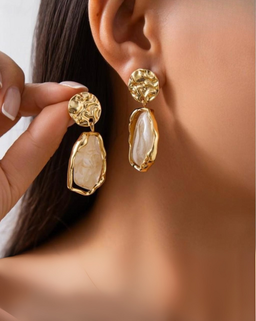 Abstract Gold and Ivory Drop Earrings