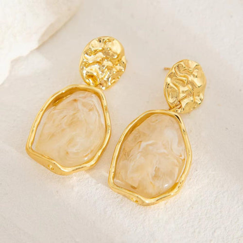 Abstract Gold and Ivory Drop Earrings