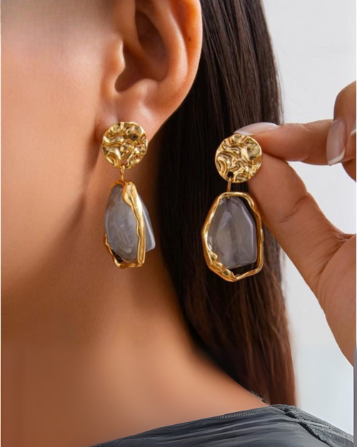 Abstract Gold and Grey Drop Earrings
