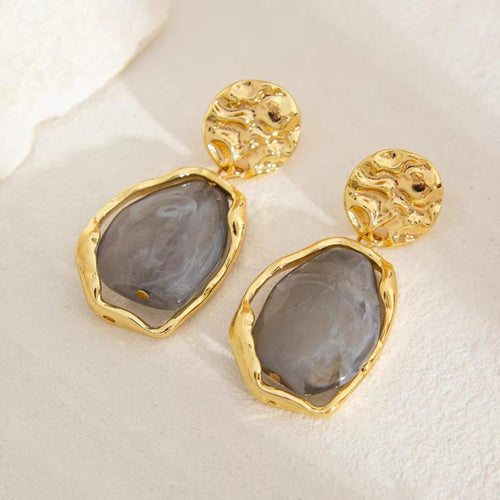 Abstract Gold and Grey Drop Earrings