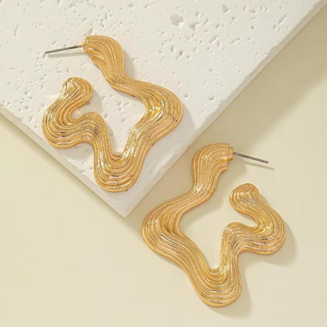 Wavy Textured Gold Earrings