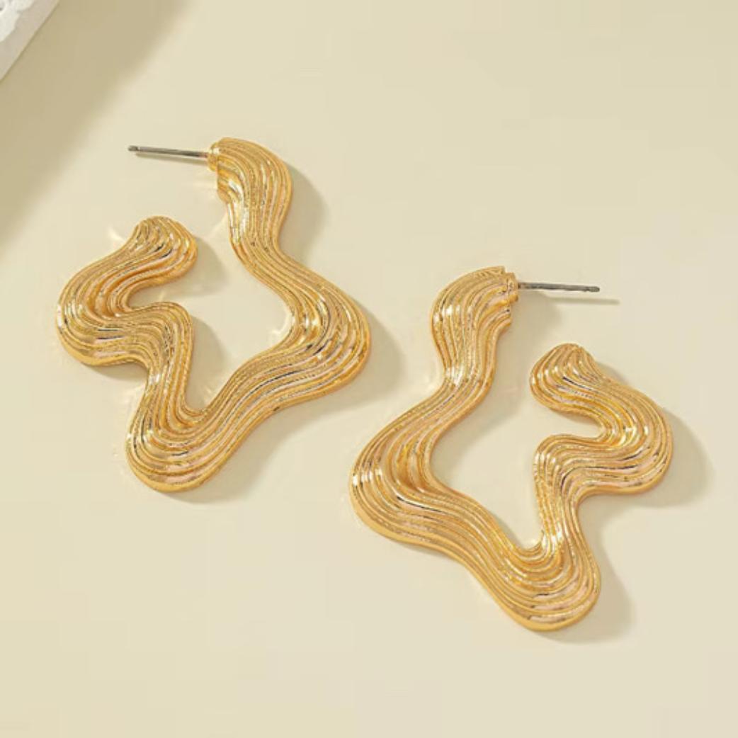 Wavy Textured Gold Earrings