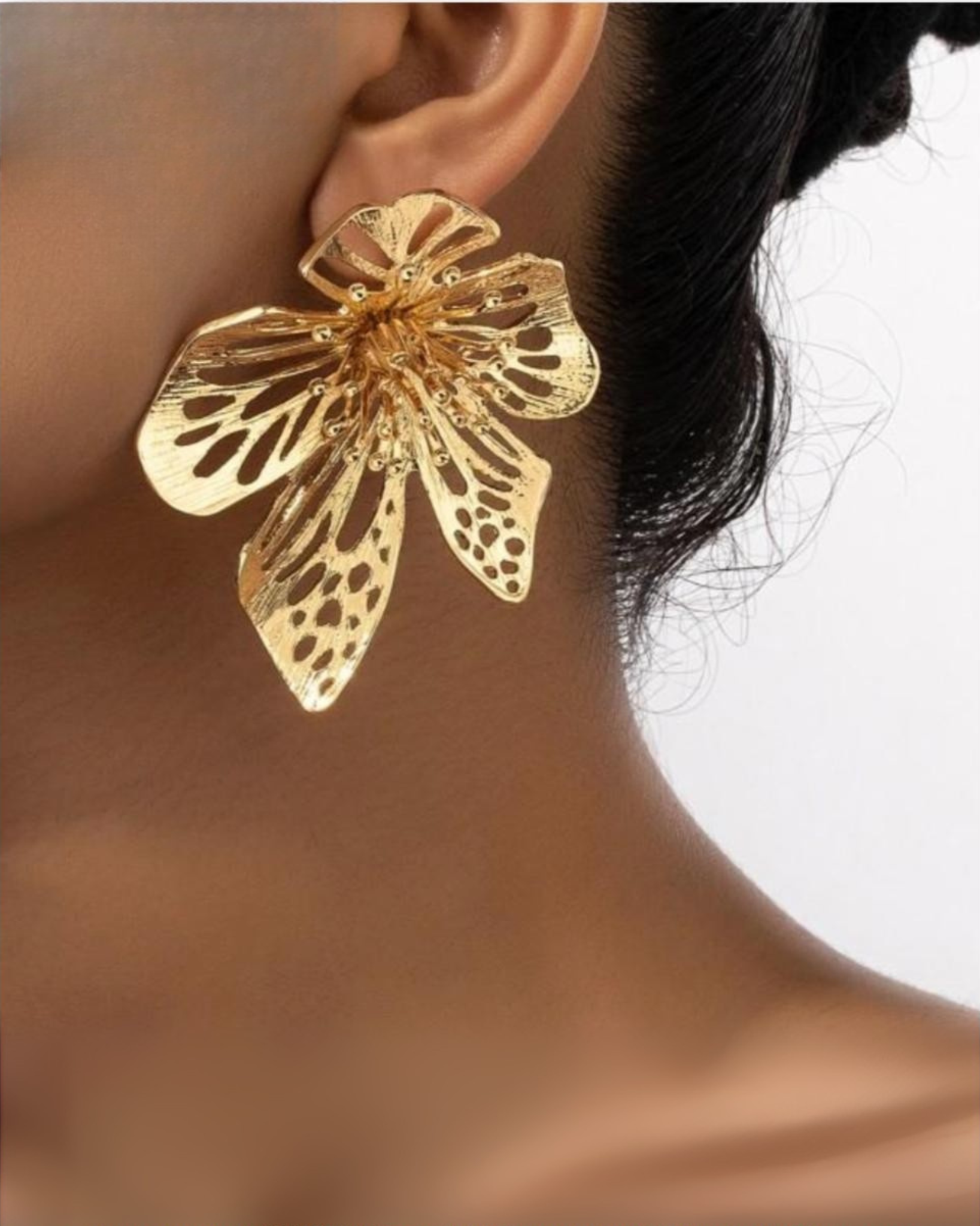 Golden Cut-Out Floral Statement Earrings