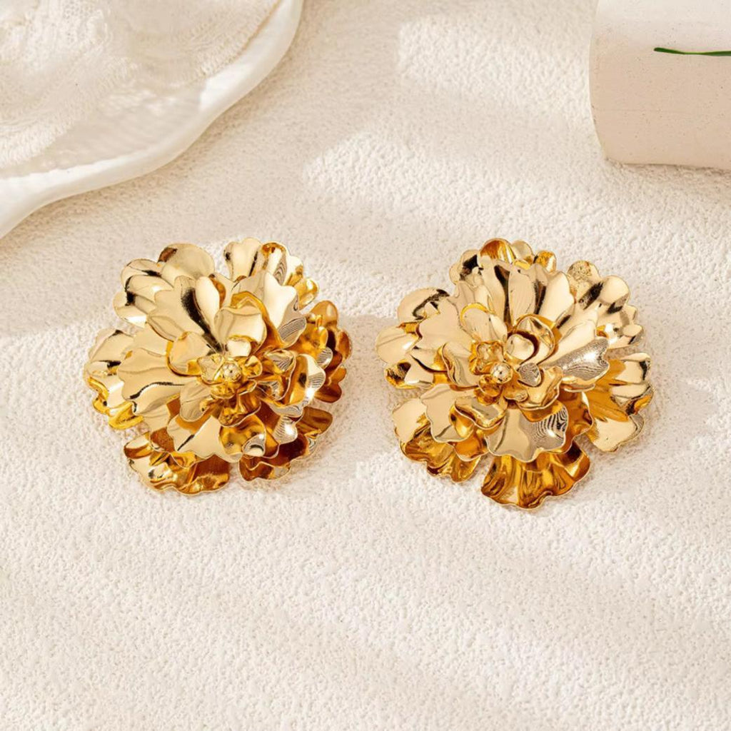 Golden Grandeur Floral Statement Earrings