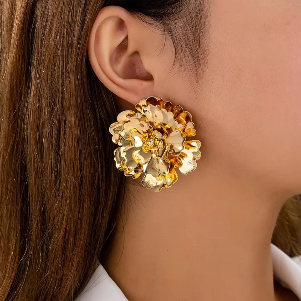 Golden Grandeur Floral Statement Earrings