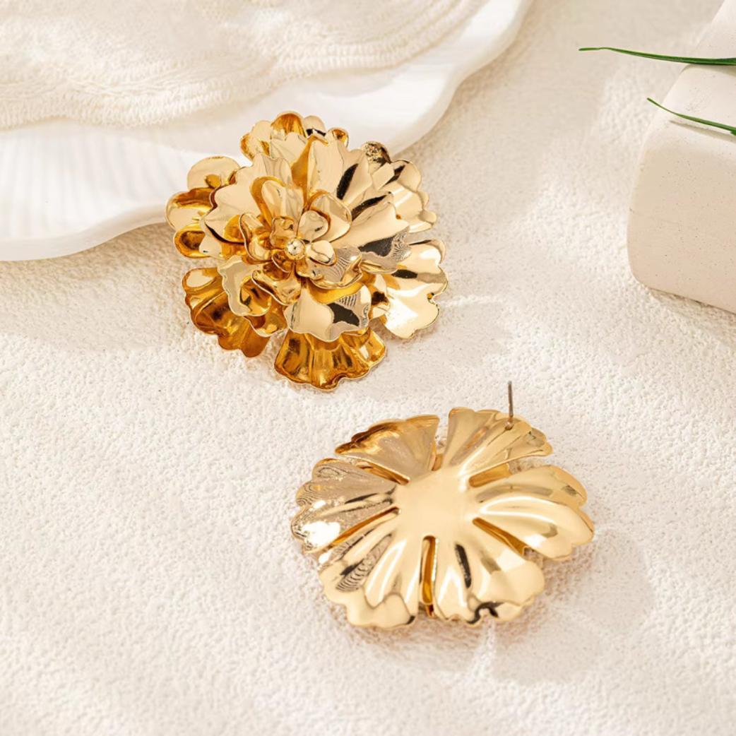 Golden Grandeur Floral Statement Earrings