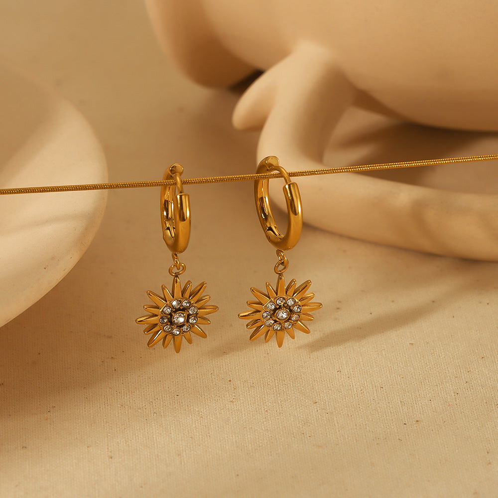 Sunburst Crystal Dangle Hoop Earrings