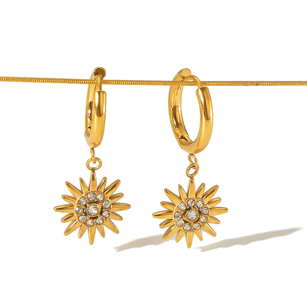 Sunburst Crystal Dangle Hoop Earrings
