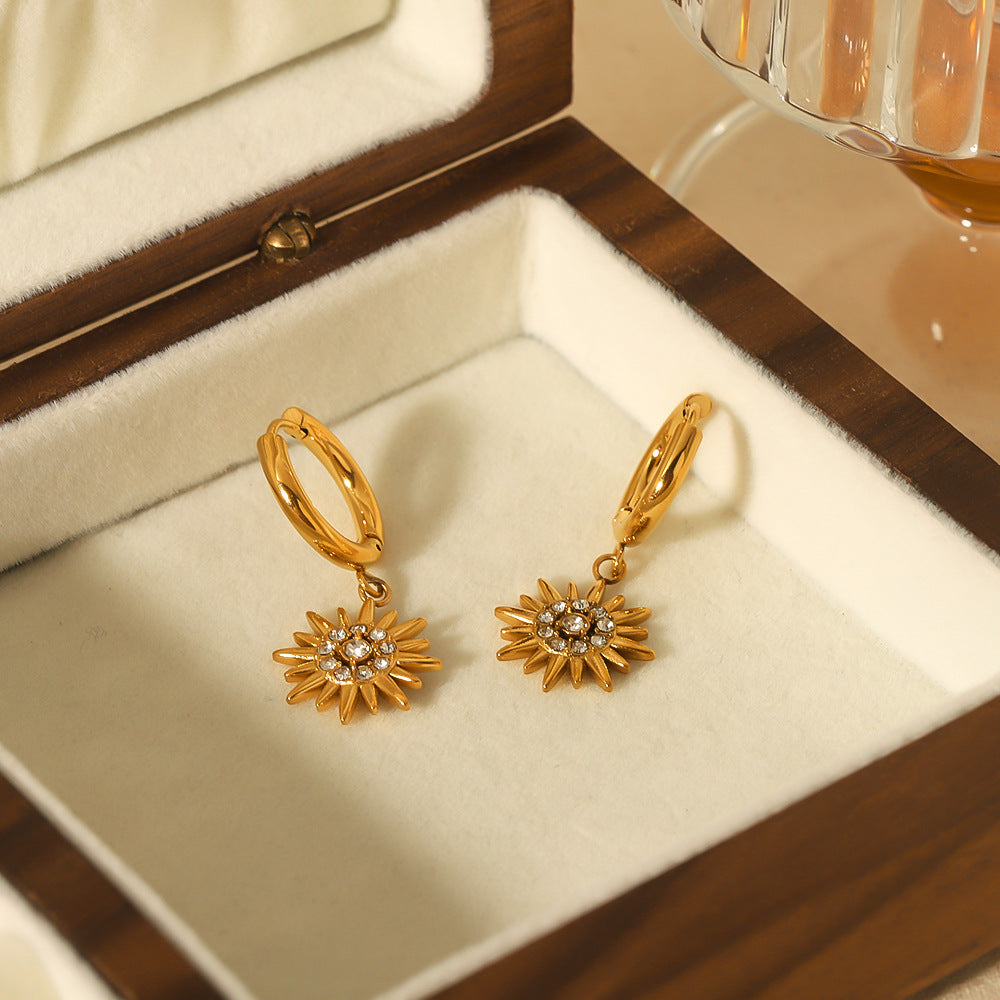 Sunburst Crystal Dangle Hoop Earrings