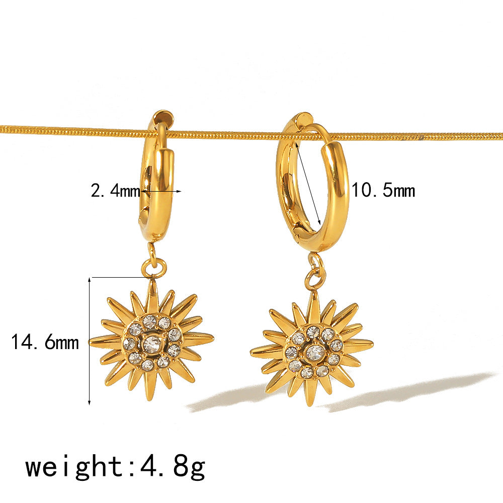 Sunburst Crystal Dangle Hoop Earrings