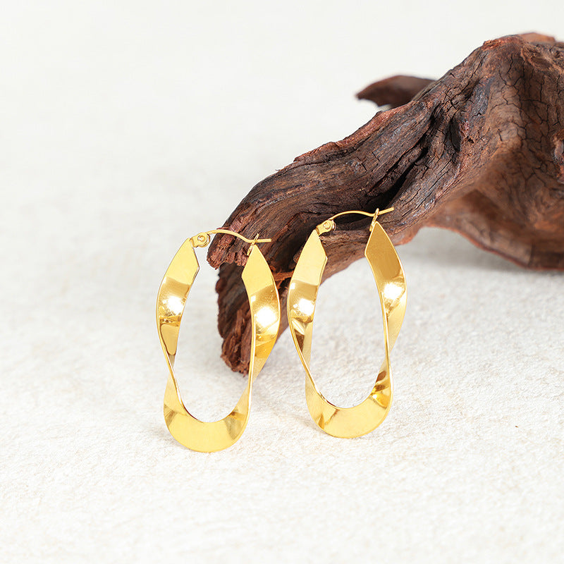 Glamorous Twisted Oval Hoop Earrings