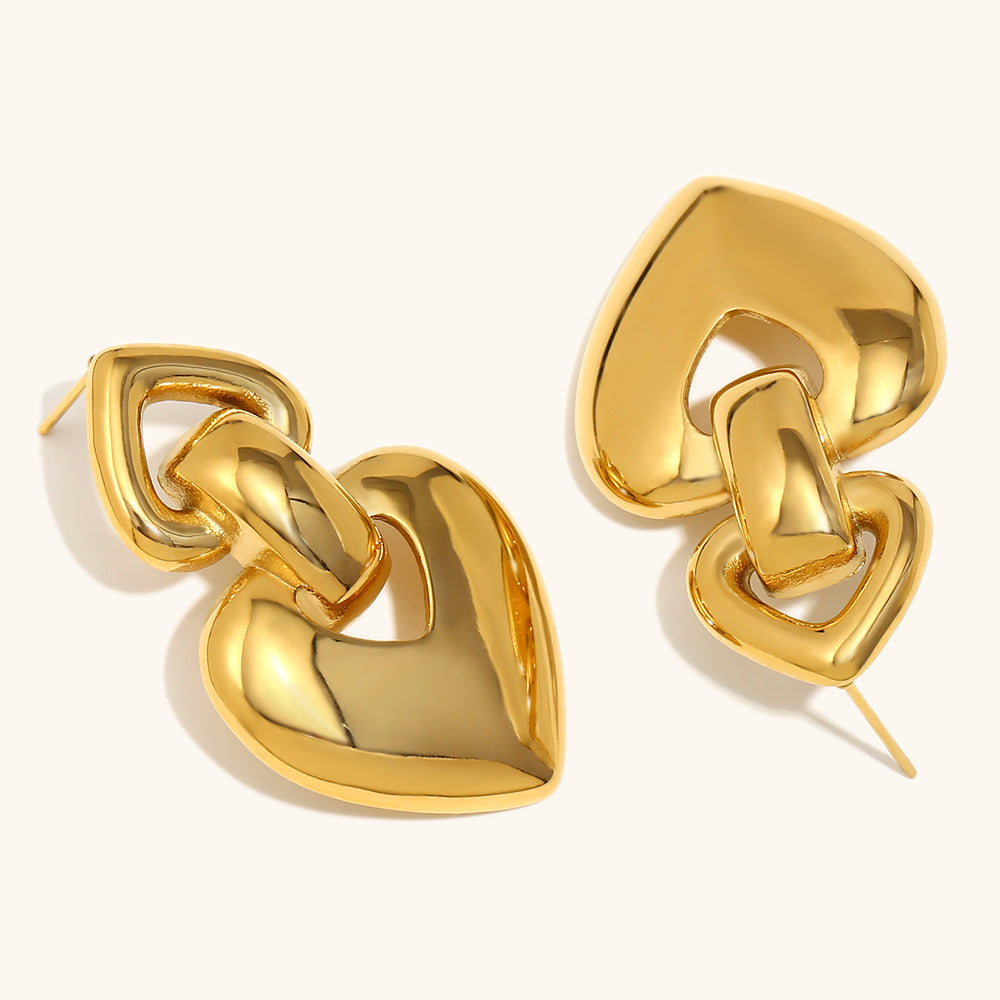 Romantic Golden Heart Dangle Earrings