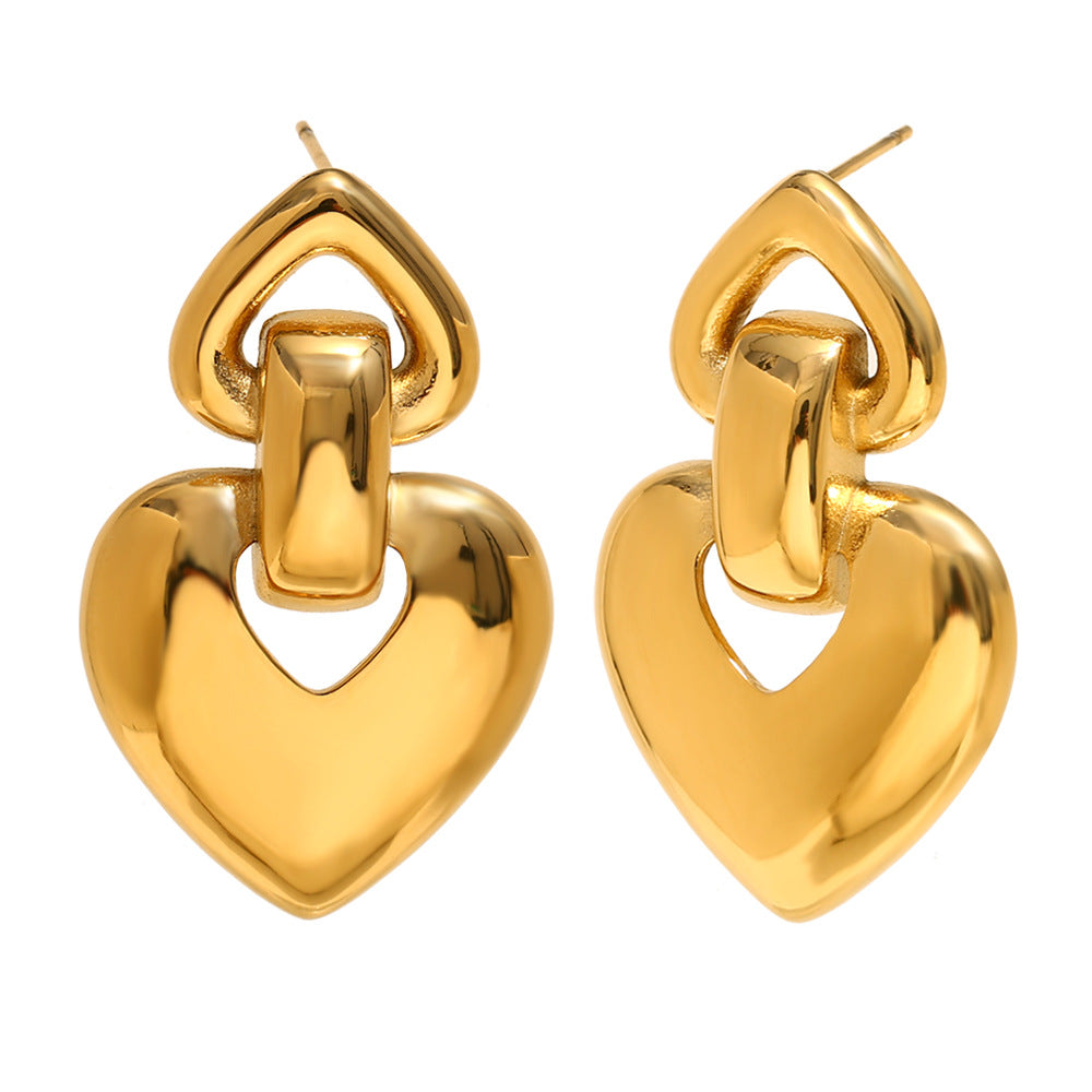 Romantic Golden Heart Dangle Earrings