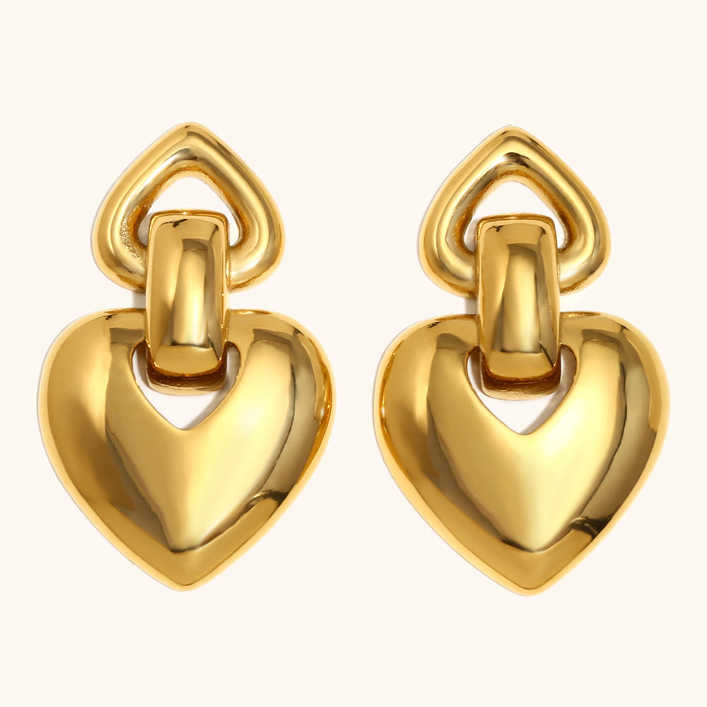 Romantic Golden Heart Dangle Earrings
