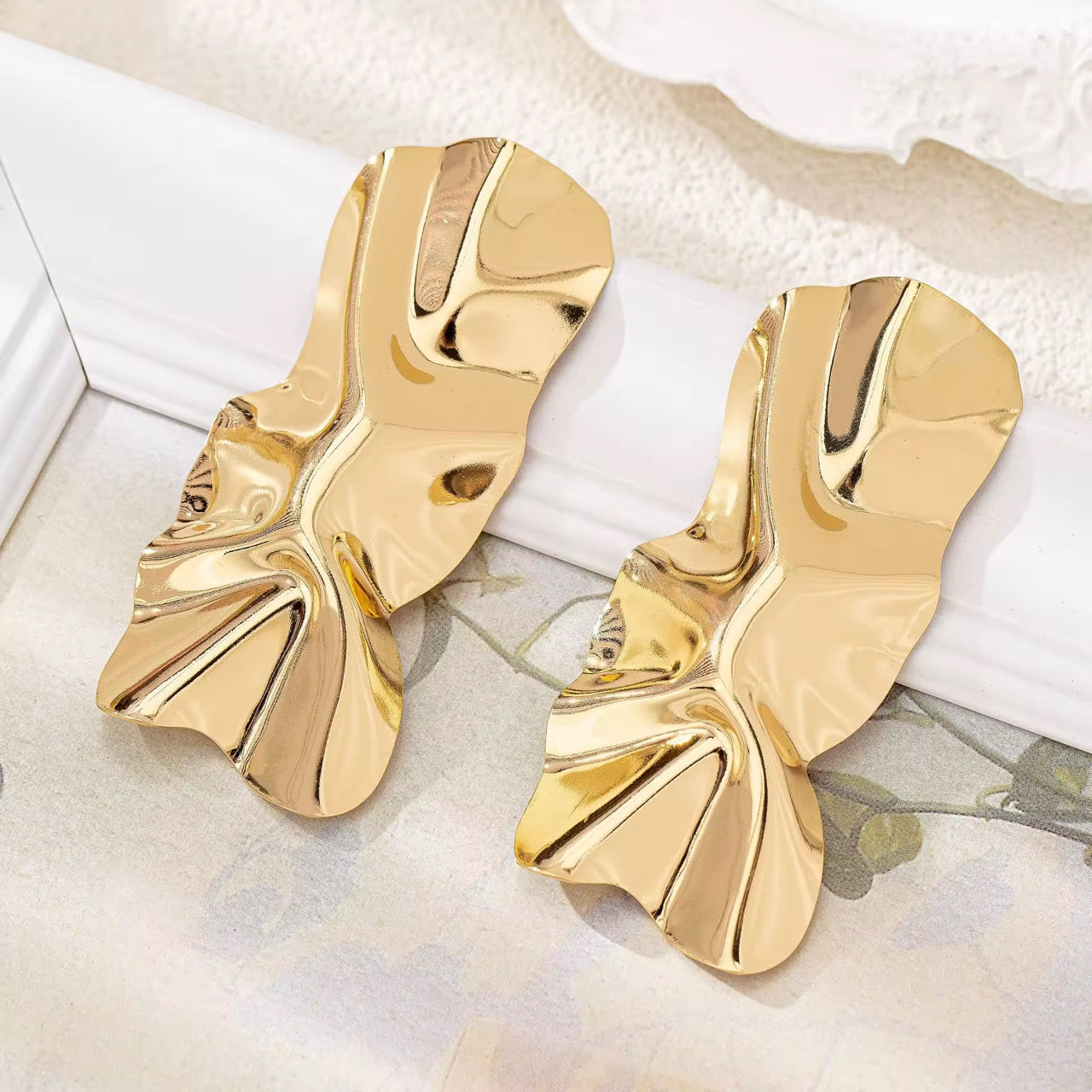 Golden Ripple Statement Earrings