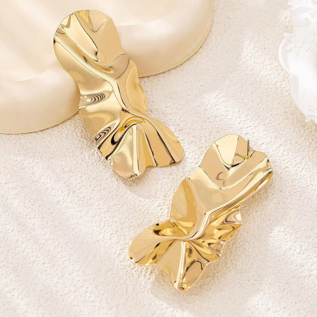 Golden Ripple Statement Earrings
