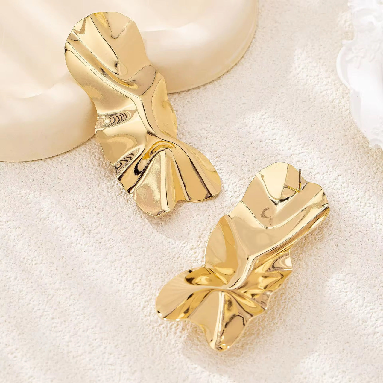 Golden Ripple Statement Earrings