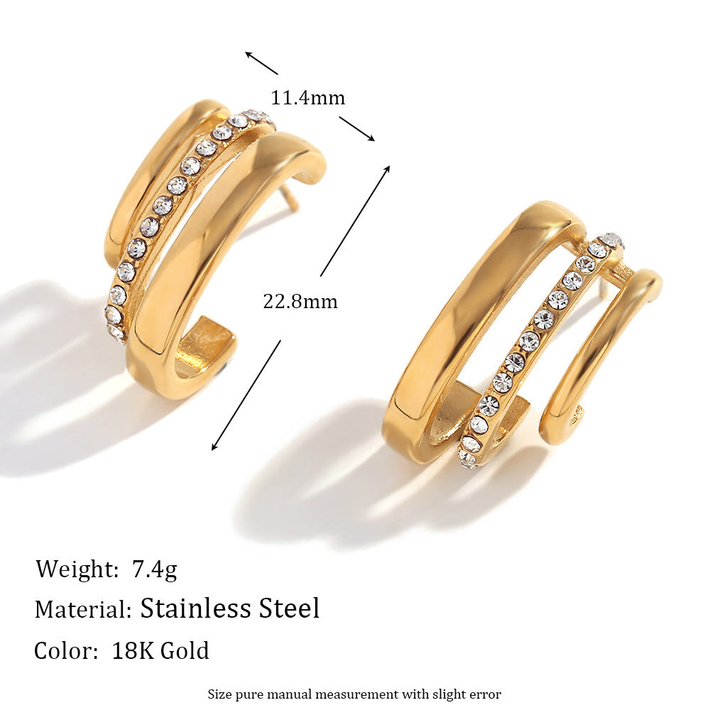 Glamorous Triple-Band Crystal Hoop Earrings