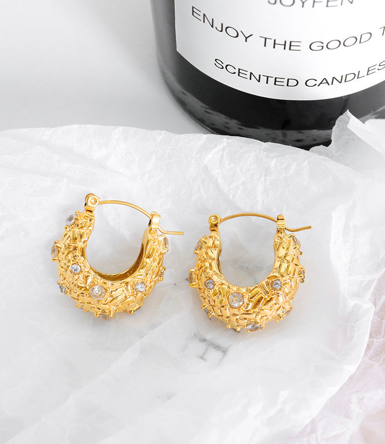 Textured Orb Crystal Hoop Earrings