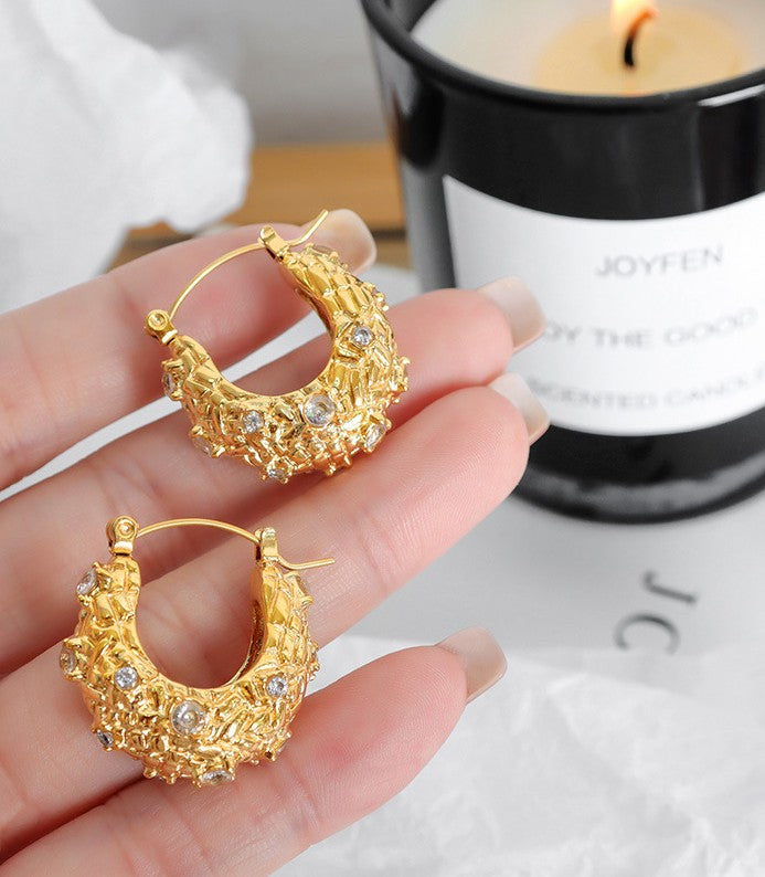 Textured Orb Crystal Hoop Earrings