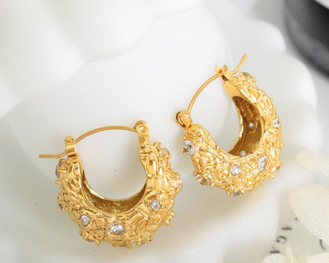 Textured Orb Crystal Hoop Earrings