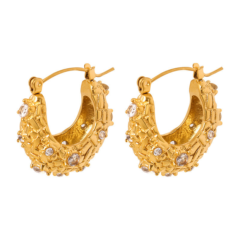 Textured Orb Crystal Hoop Earrings