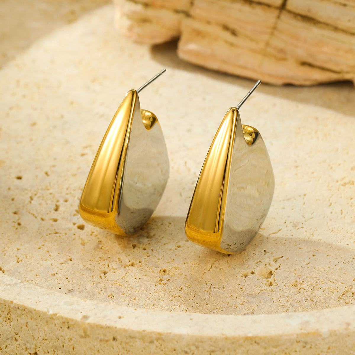 Two-Tone Puffed Stud Earrings