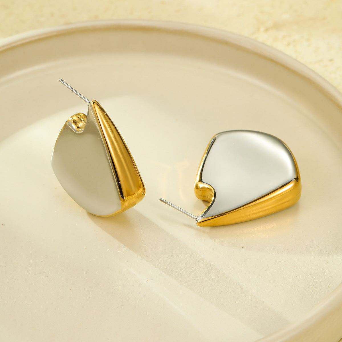 Two-Tone Puffed Stud Earrings