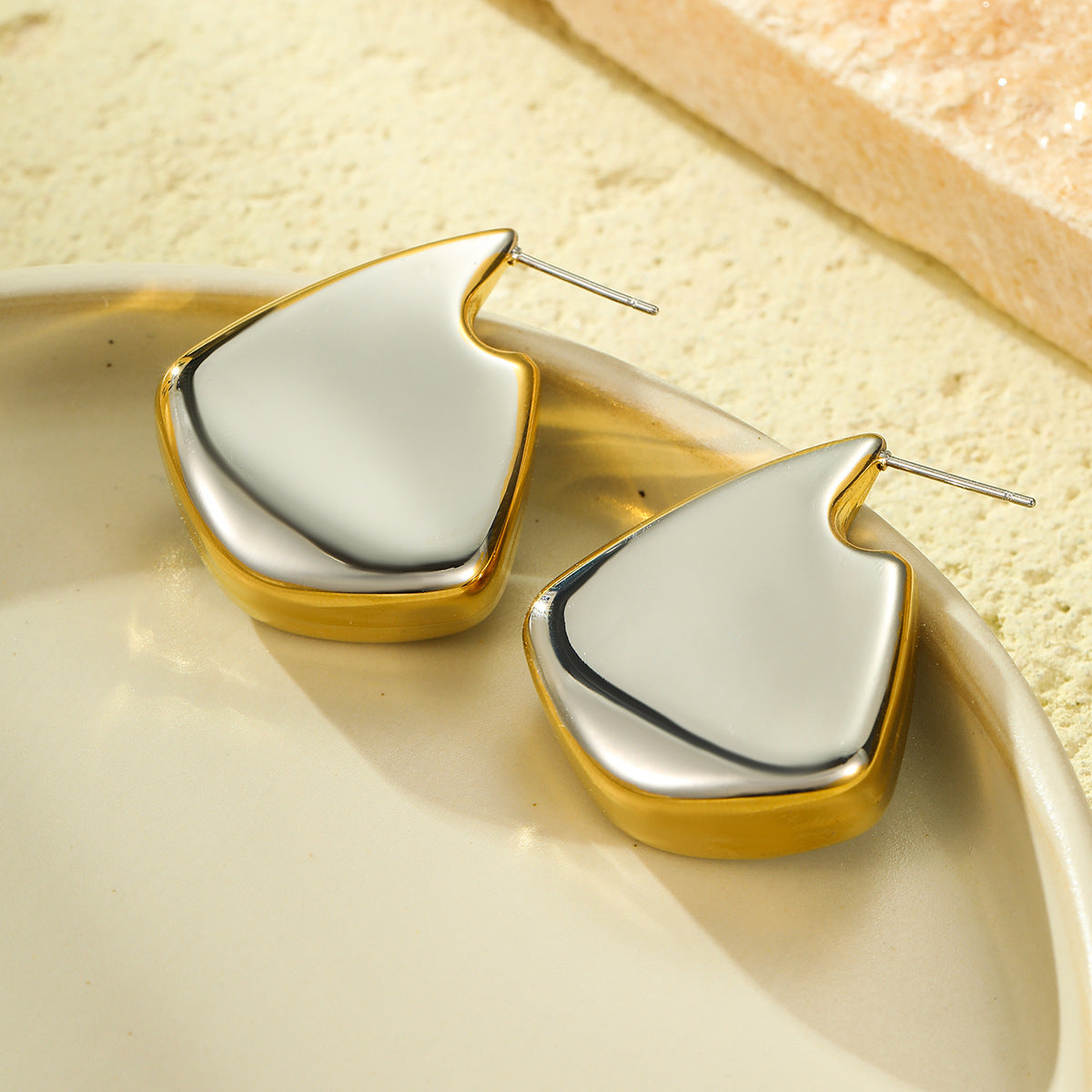 Two-Tone Puffed Stud Earrings