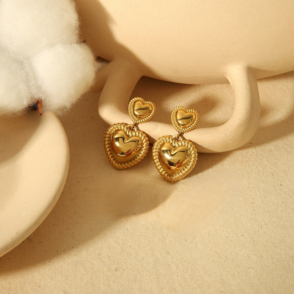 Regal Rope-Edged Heart Dangle Earrings