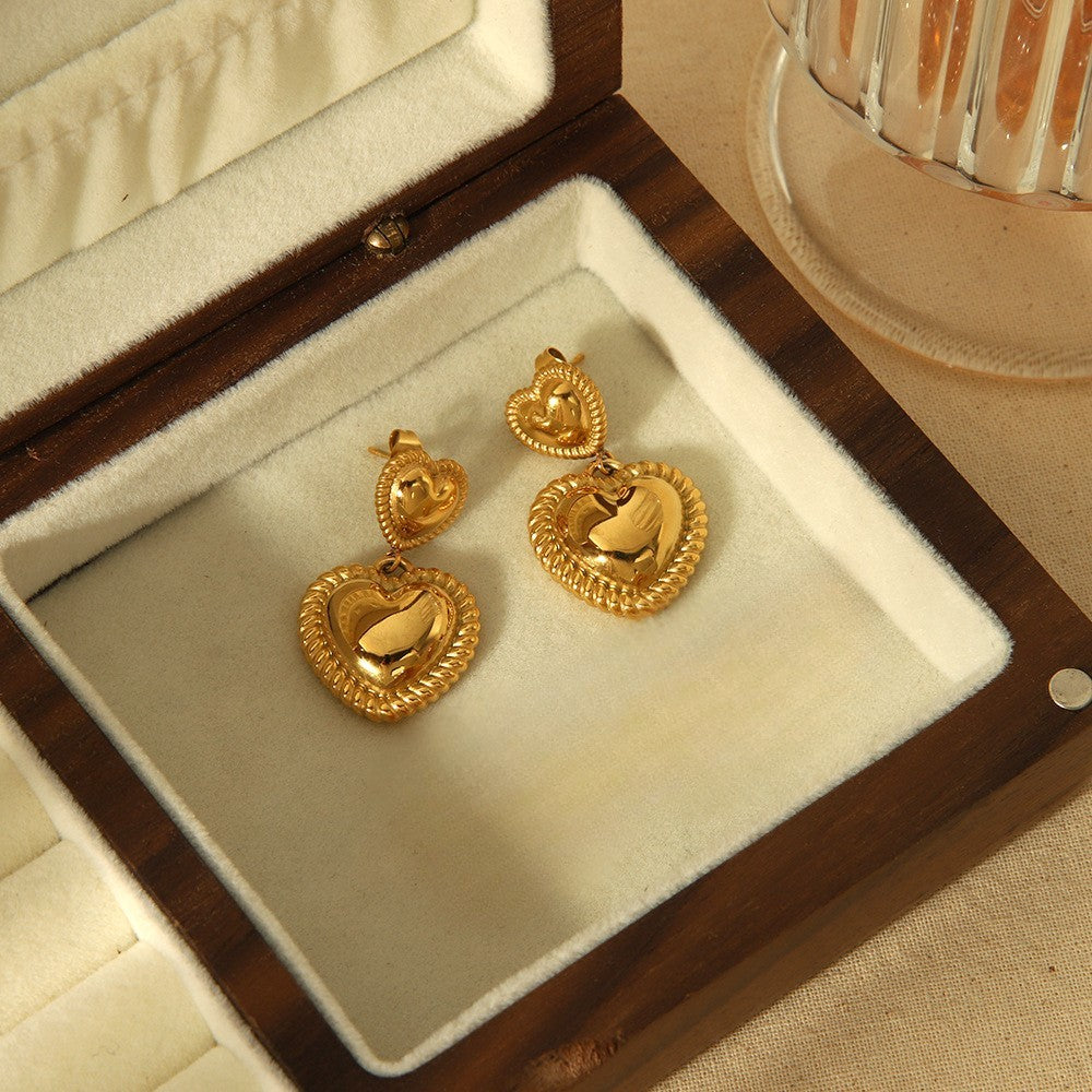 Regal Rope-Edged Heart Dangle Earrings