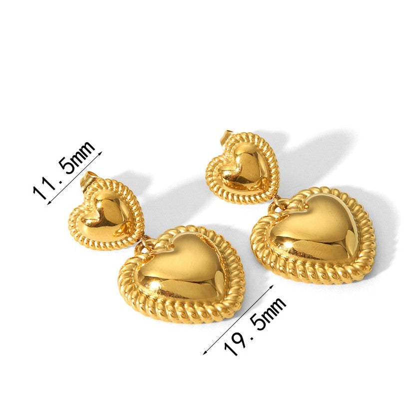 Regal Rope-Edged Heart Dangle Earrings