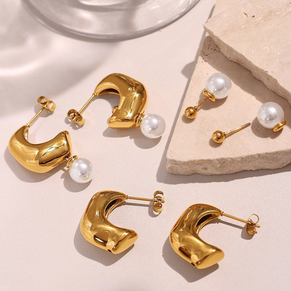 Radiant 3-in-1 Pearl Drop Hoop Earrings