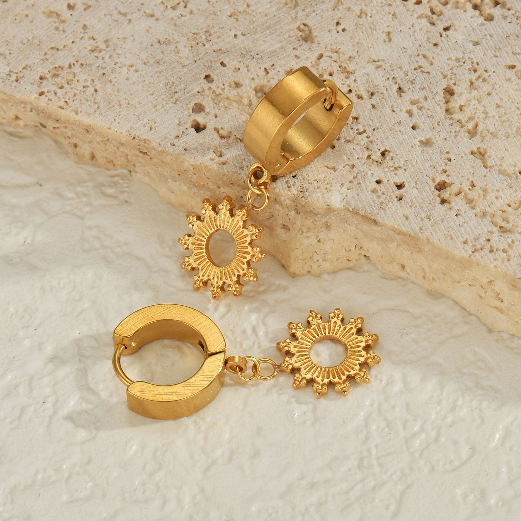 Radiant Sunburst Dangle Hoop Earrings