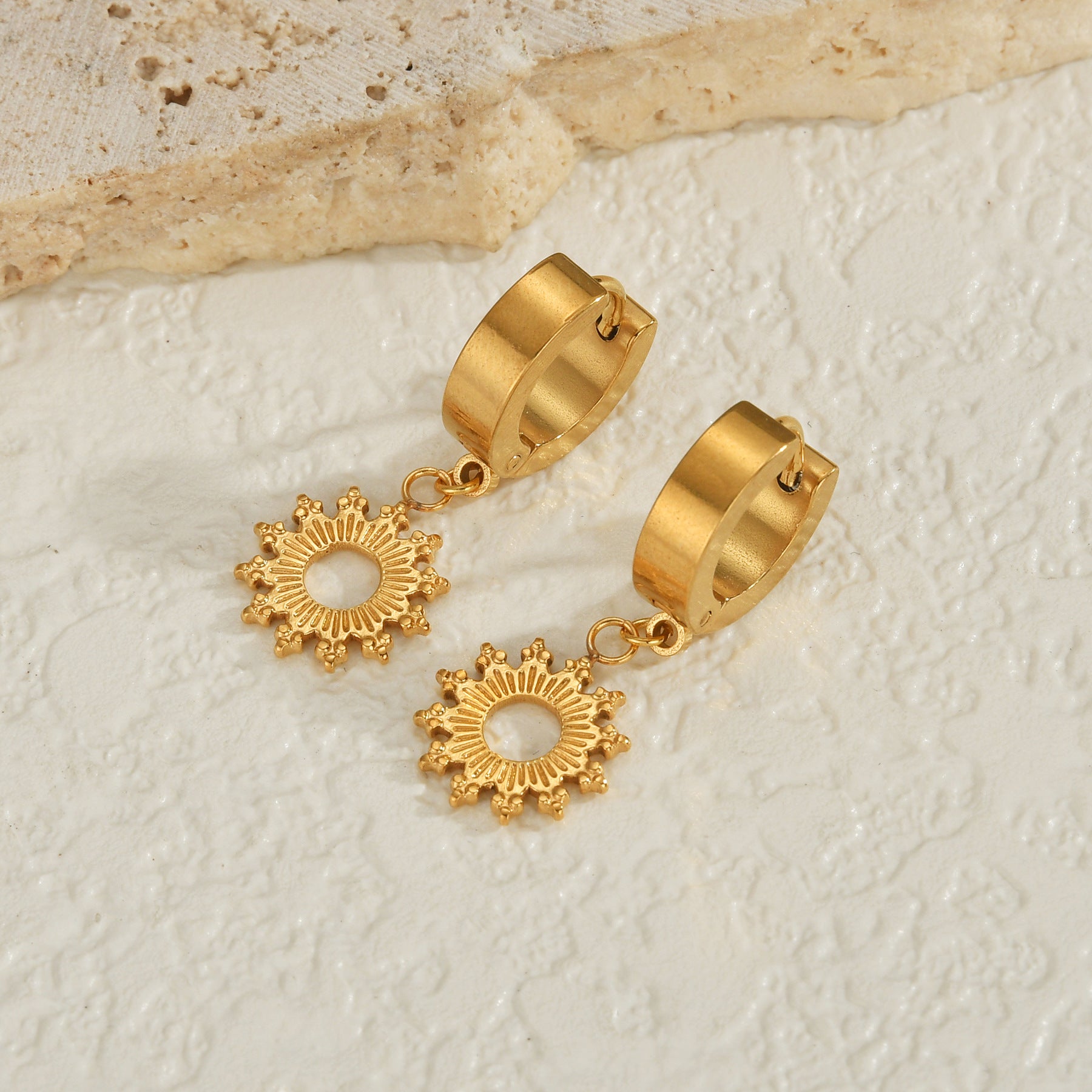Radiant Sunburst Dangle Hoop Earrings