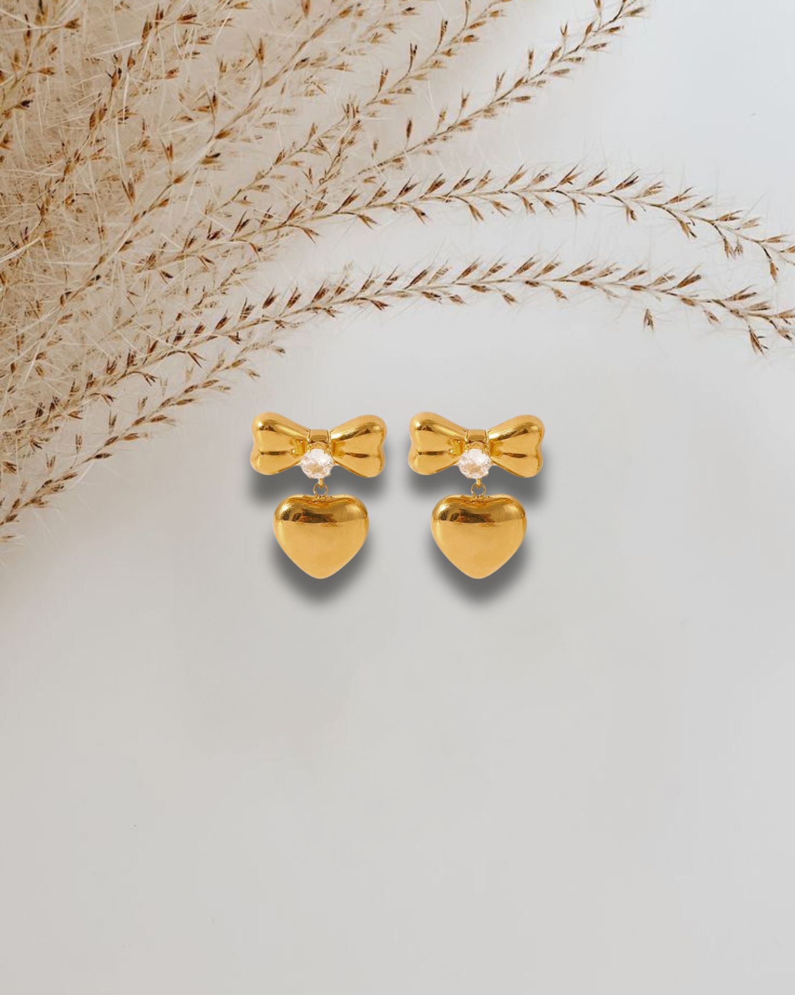 Golden Grandeur Heartfelt Bow Earrings