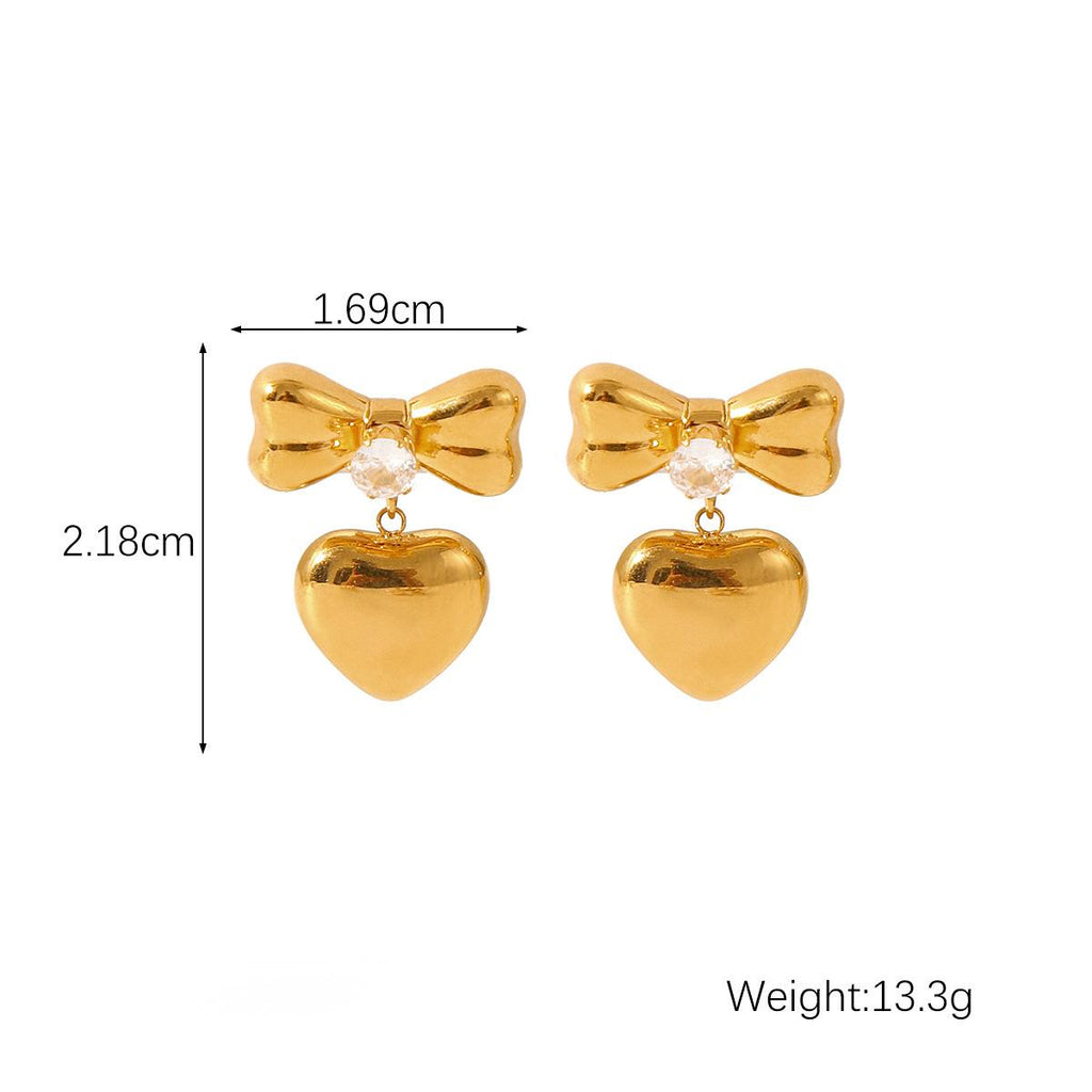 Golden Grandeur Heartfelt Bow Earrings