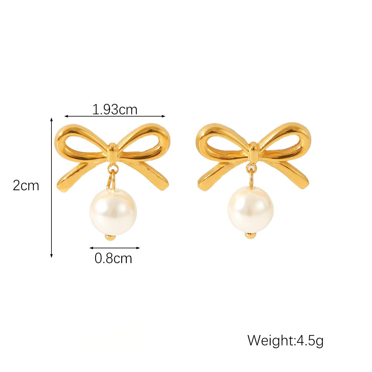 Golden Grandeur Bow & Pearl Drop Earrings