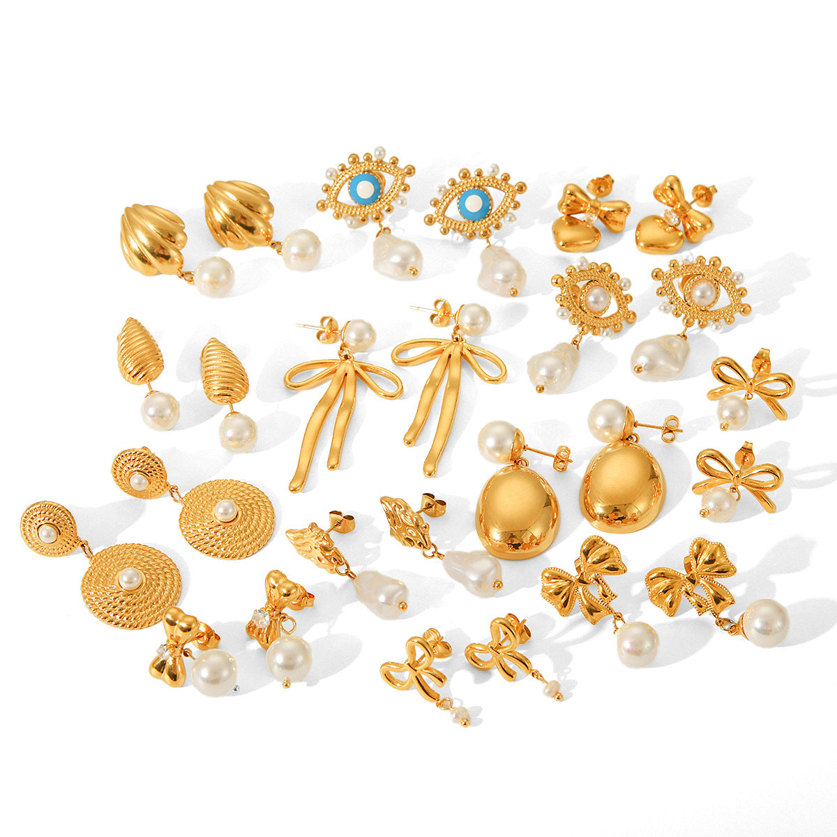 Golden Grandeur Bow & Pearl Drop Earrings
