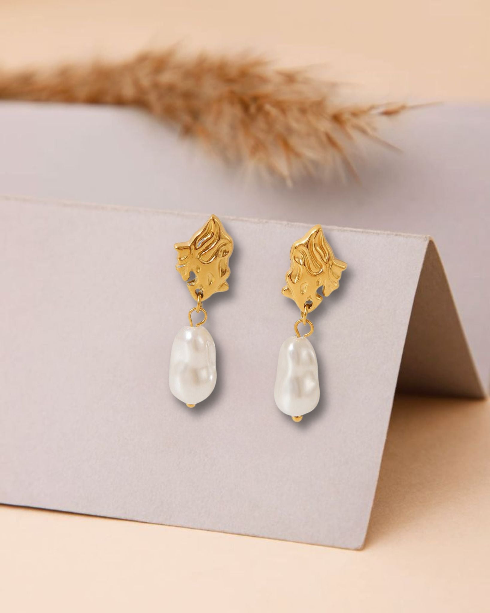Golden Grandeur Abstract & Baroque Pearl Earrings