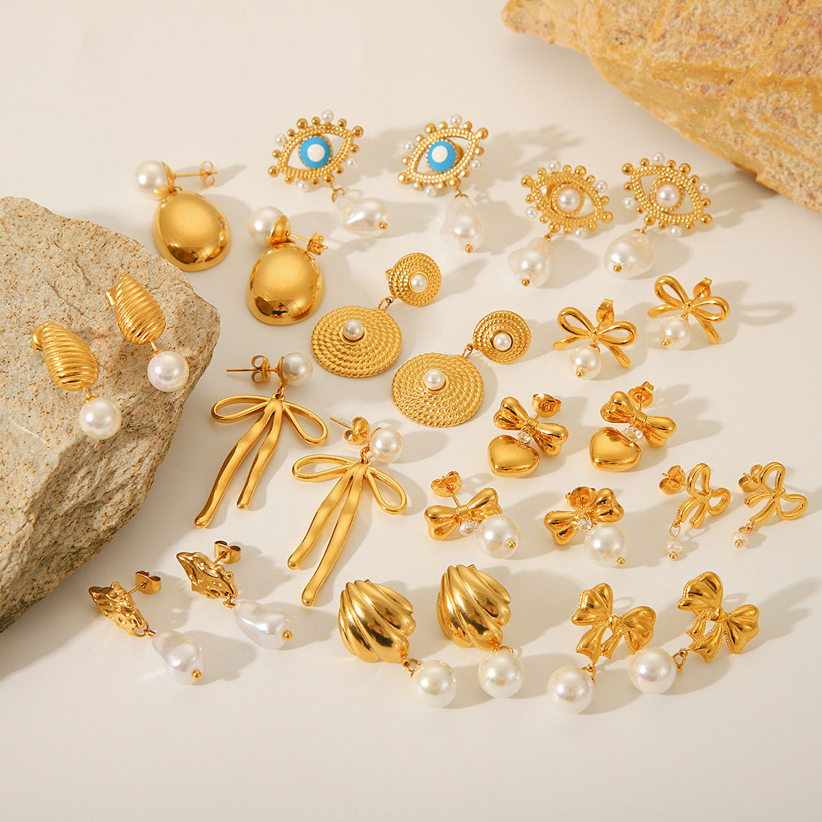Golden Grandeur Abstract & Baroque Pearl Earrings