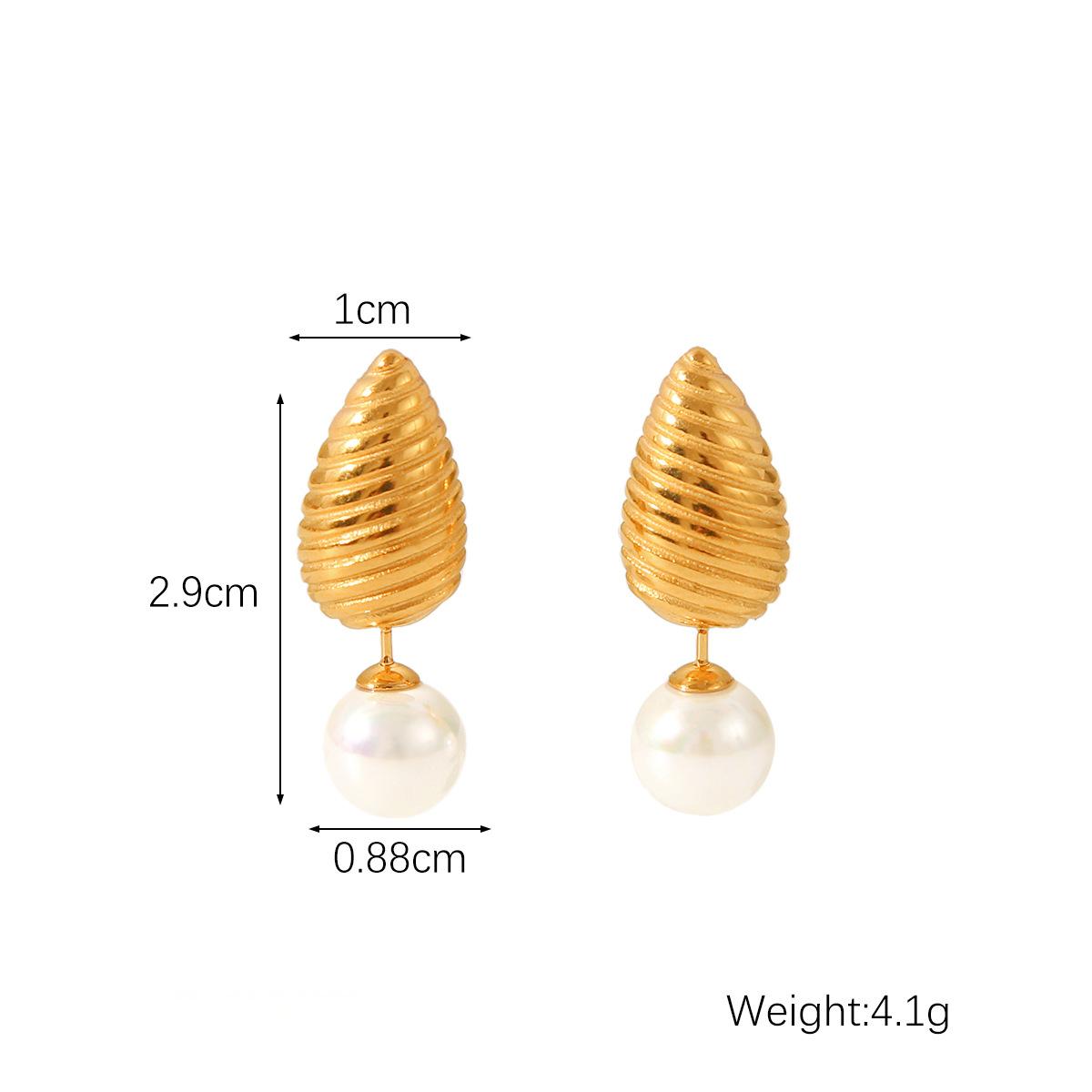 Golden Grandeur Ribbed Cone & Pearl Earrings