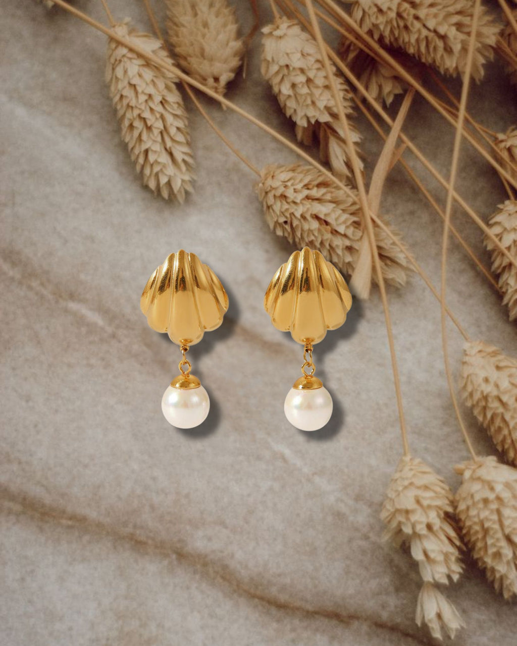Golden Grandeur Seashell & Pearl Earrings