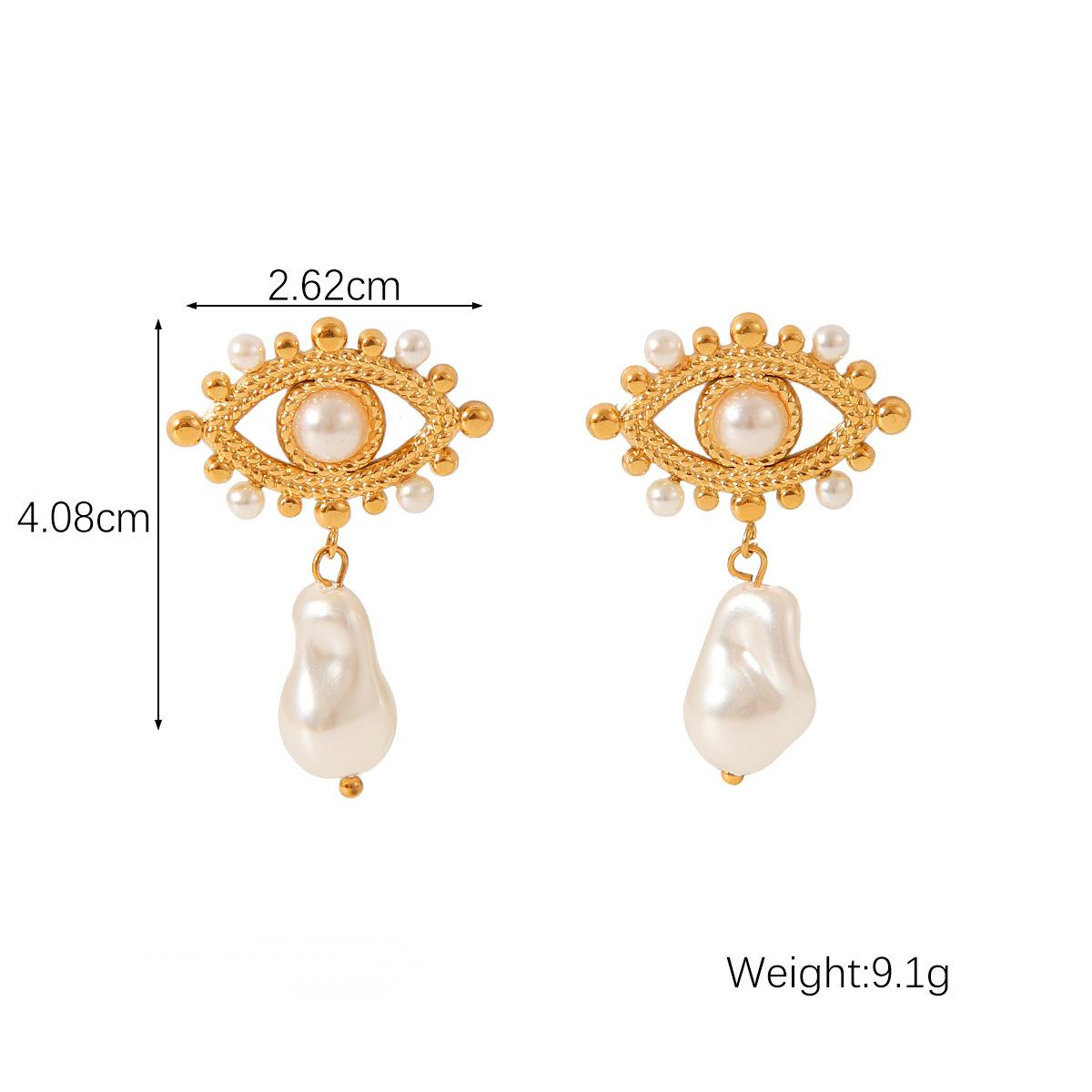 Golden Grandeur Evil Eye & Baroque Pearl Earrings
