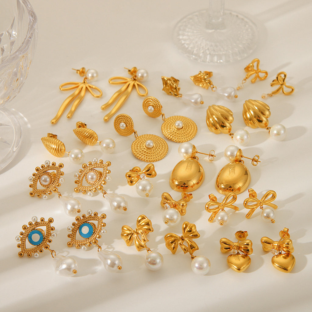 Golden Grandeur Evil Eye & Baroque Pearl Earrings