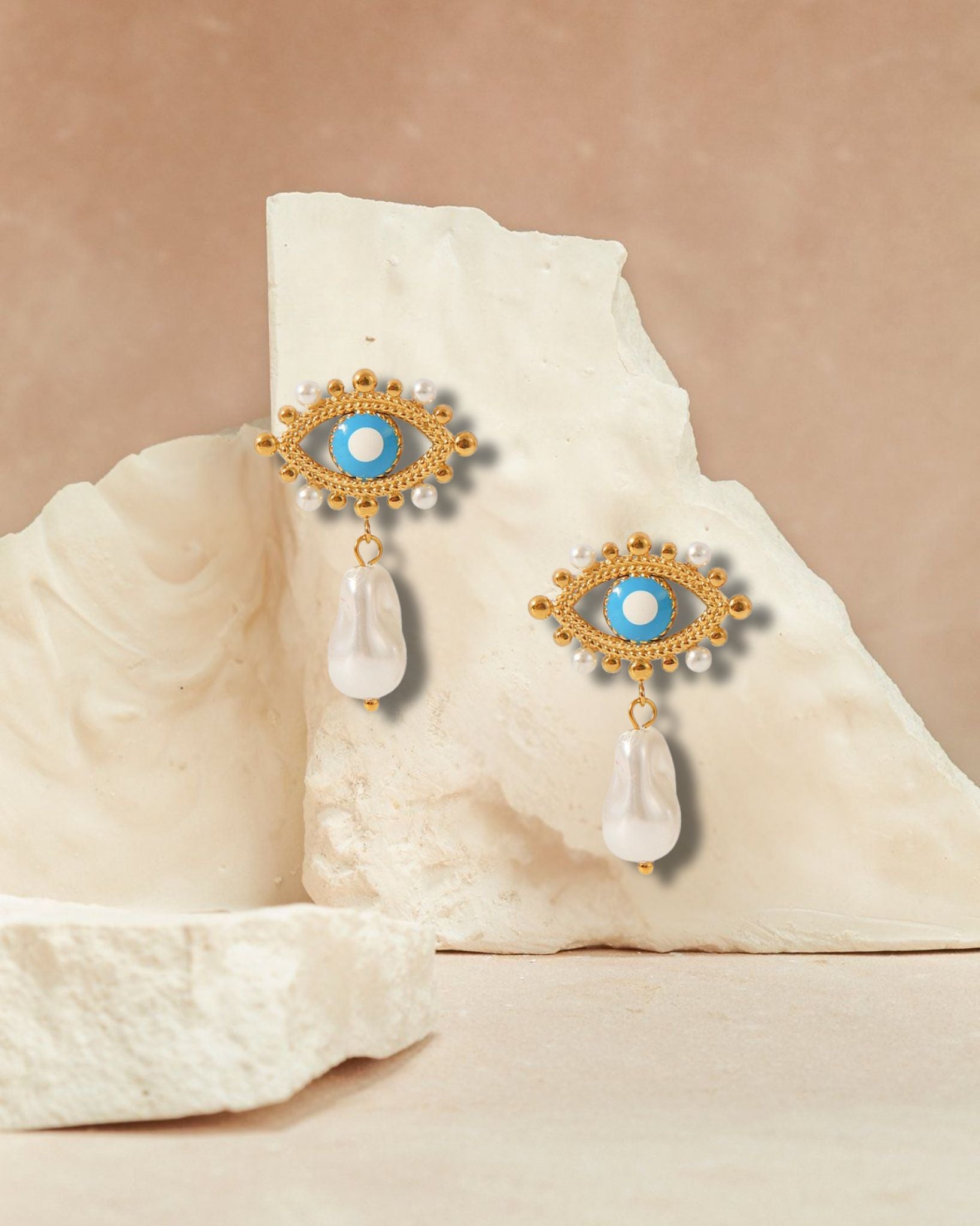 Golden Grandeur Evil Eye & Baroque Pearl Earrings