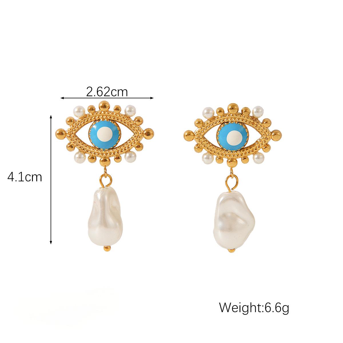 Golden Grandeur Evil Eye & Baroque Pearl Earrings