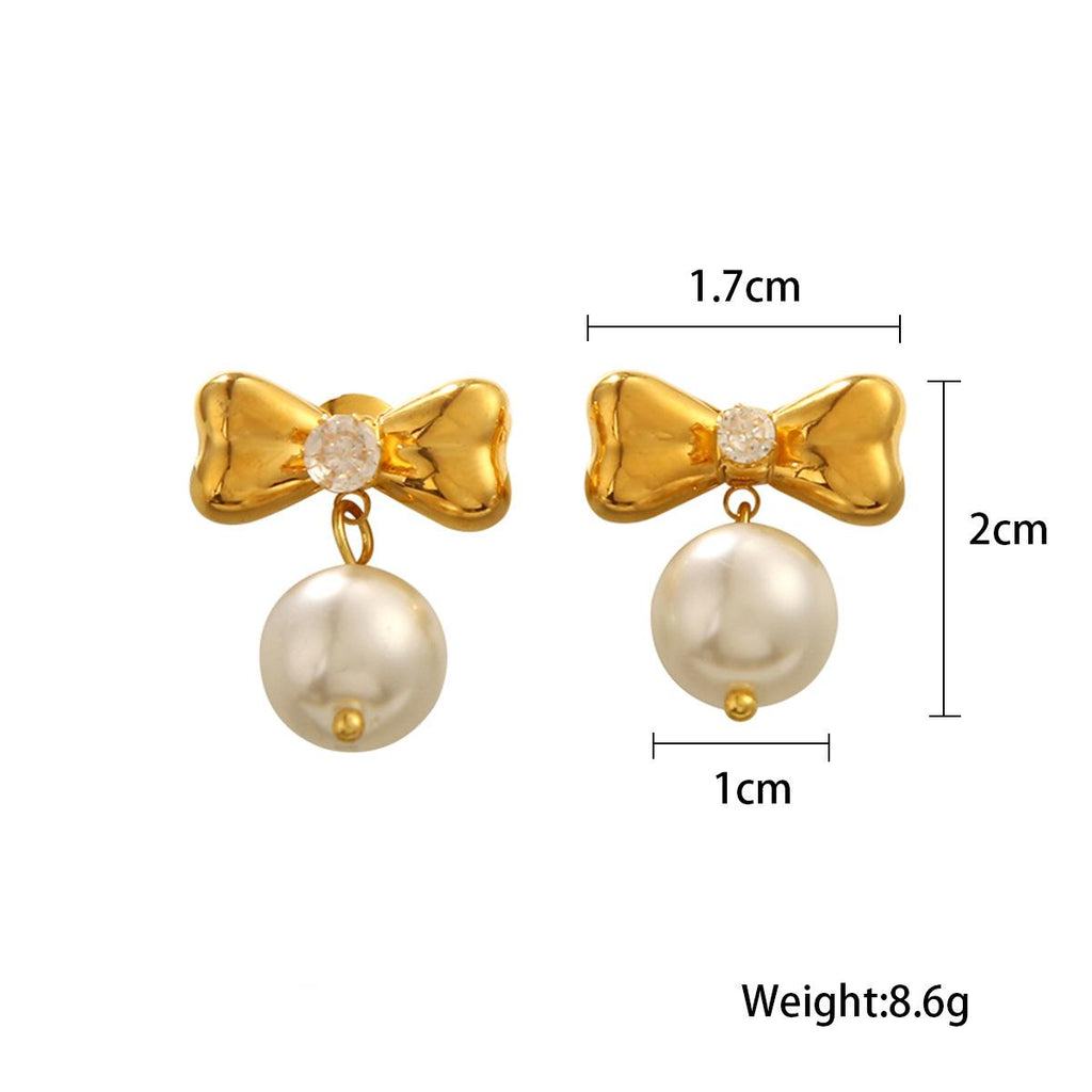 Golden Grandeur Bow & Pearl Drop Earrings