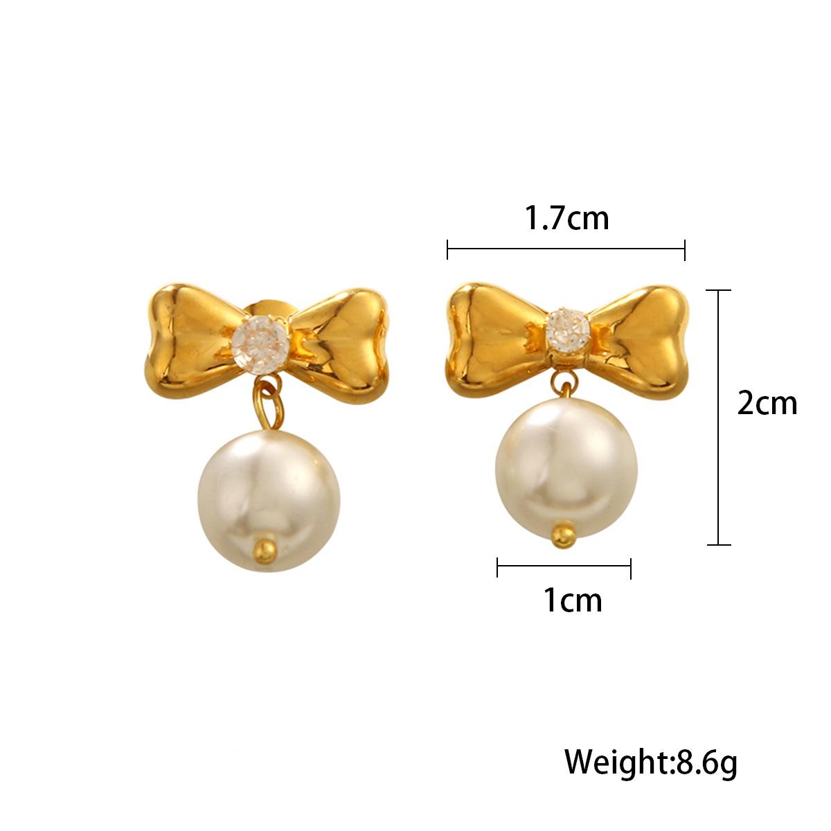 Golden Grandeur Bow & Pearl Drop Earrings